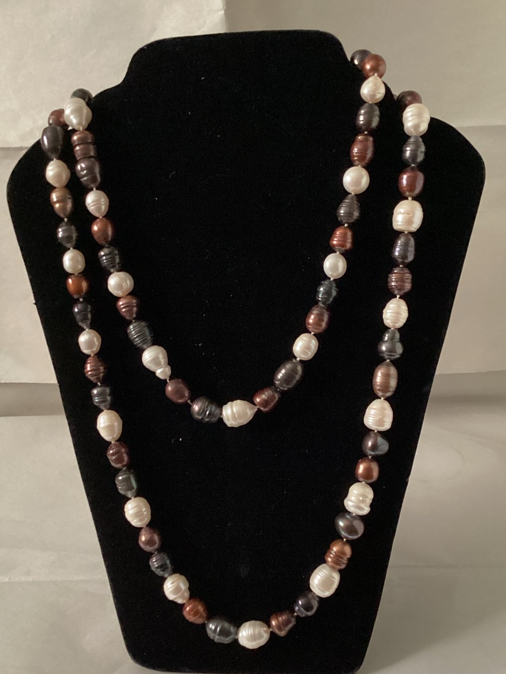 Freshwater Pearl Necklace in White, Brown & Black